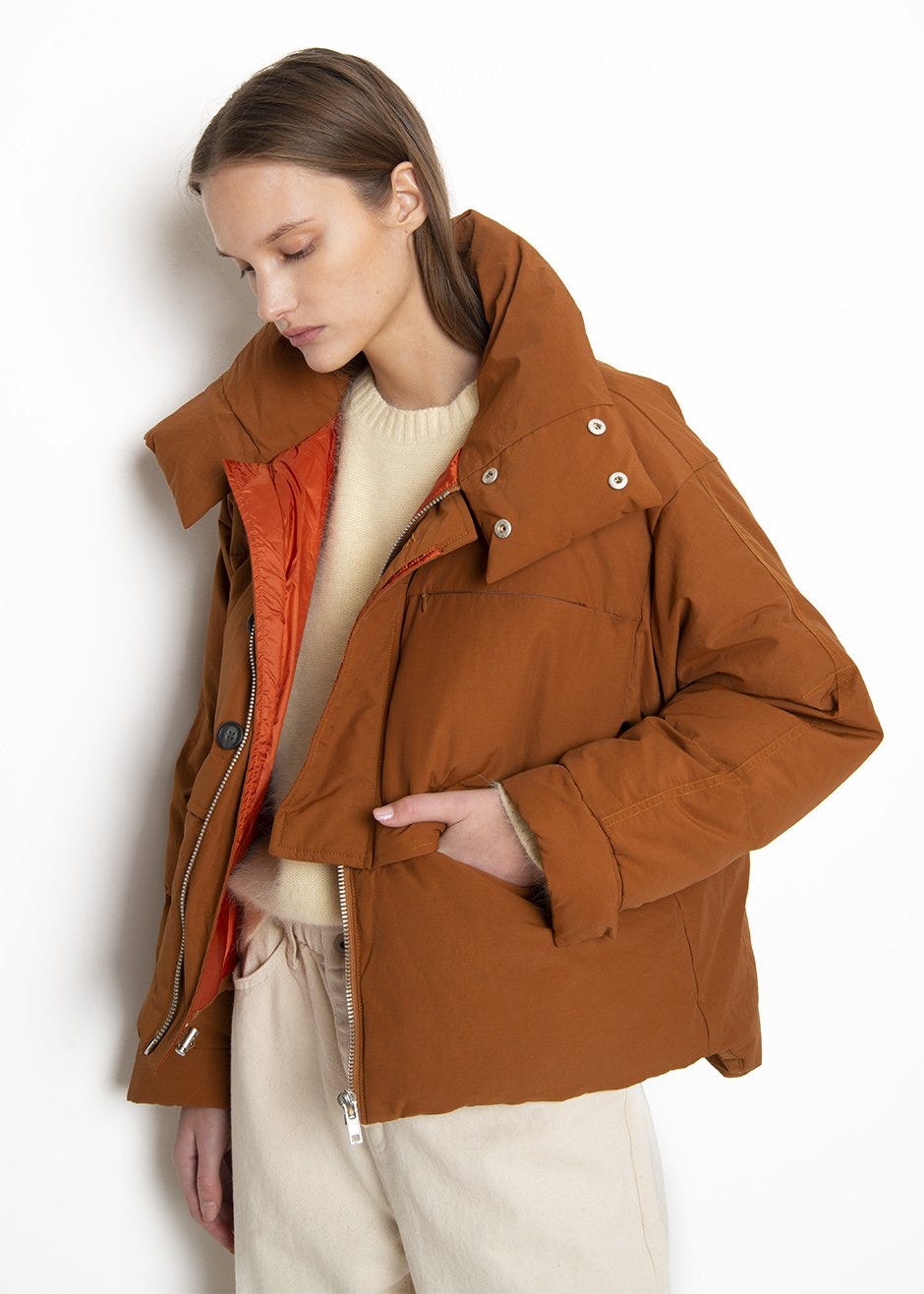 The Frankie Shop + Cognac Matte Quilted Puffer Coat
