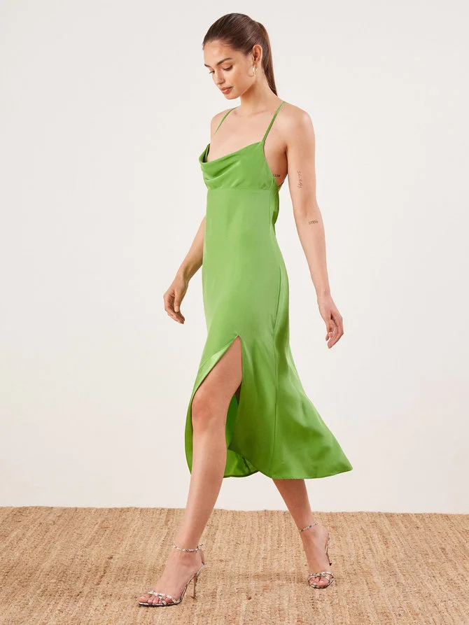 reformation green midi dress REFORMATION Green & White Size Medium Midi Dress main image 0