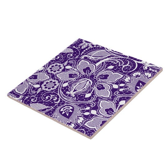 Zazzle + Elegant Purple & White Vintage Flowers Lace Ceramic Tile