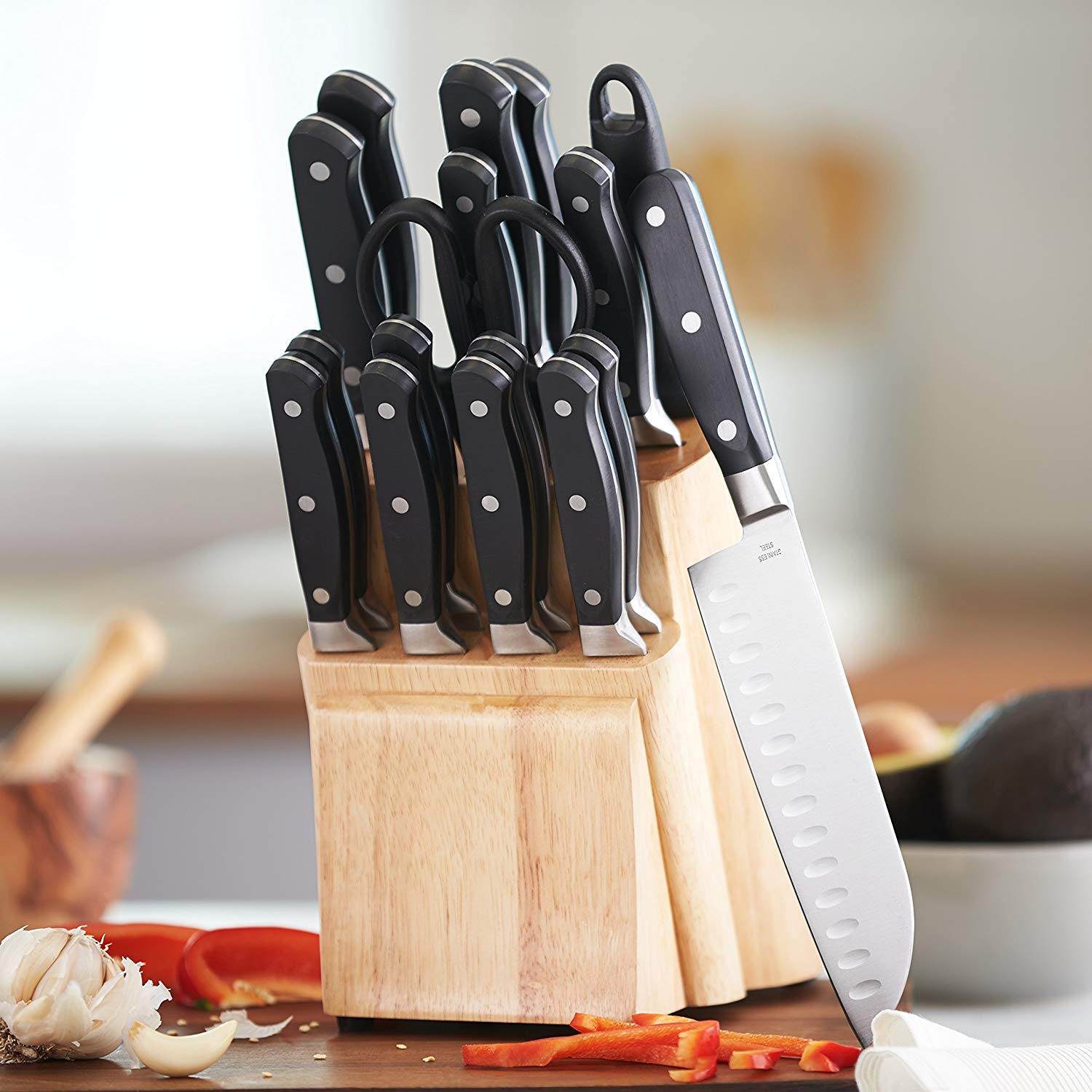 Amazon Basics + Premium 18Piece Kitchen Knife Block Set