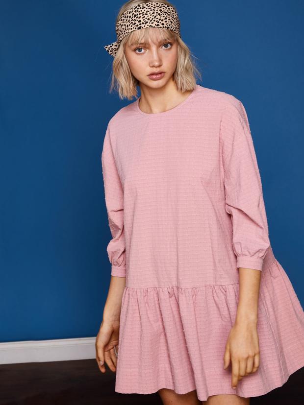open lace back dress H&M Blue/Pink Floral Ruffle Neck Long Sleeve Smocked Cuff Dress NWT- S   The Saved Collection