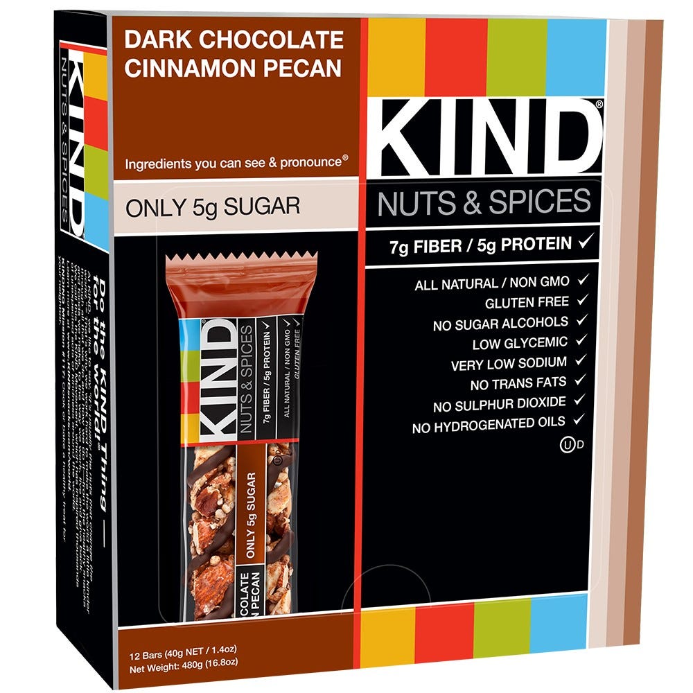 Kind + Nuts & Spices Bars, Dark Chocolate Cinnamon Pecan, 1.4 Oz, 12 Ct