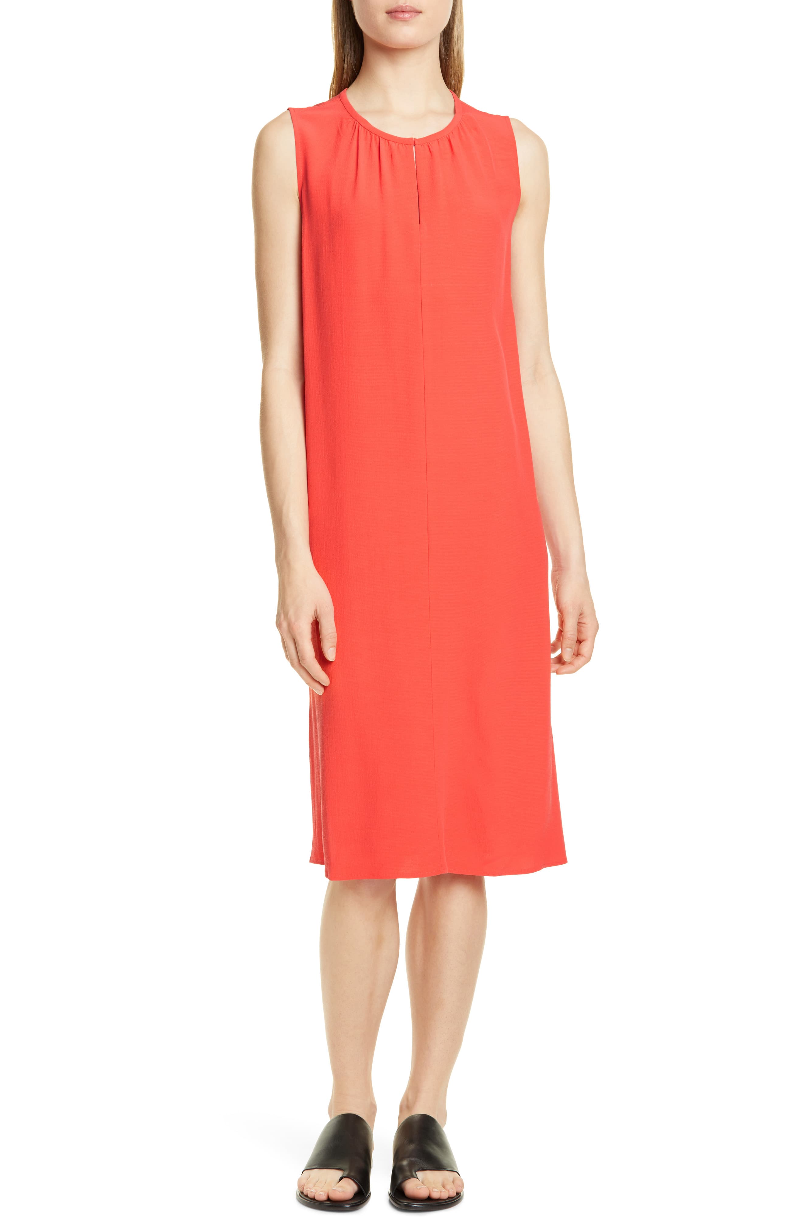 EILEEN FISHER Womens Pink Stretch Cap Sleeve V Neck Above The Knee Shift Dress main image 1