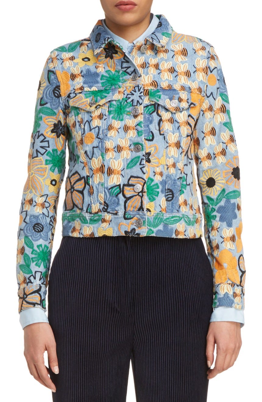 Acne Studios + Chea Floral Embroidered Crop Denim Jacket