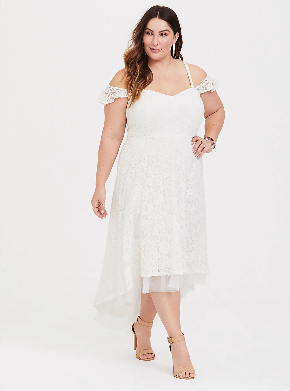 Torrid + Special Occasion Ivory Lace Hi-Lo Gown